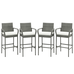 GYMAX Set Of 4 Rattan Patio Bar Stools Outdoor Bar Height Chairs W/ Cushions