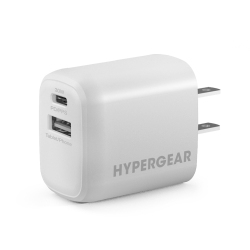 HYPERGEAR 30W Dual Port USB-C Pd (30W Max) & USB-A (18W Max) Wall Charger Hub - In White