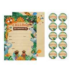 RILEYS & CO. 50-Pack Safari Theme Party Invitations for Kids - 5 X 7 Inches - Premium Quality Cards \w Matching Envelopes & Stickers