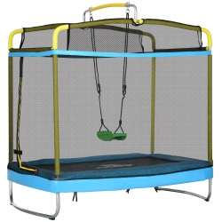 QABA 6.9Ft Trampoline for Kids, 3 In 1 Mini Trampoline \w Safety Net, Gymnastics Bar, Swing, Toddler Trampoline for Baby 3+ Years Old Indoor/outdoor