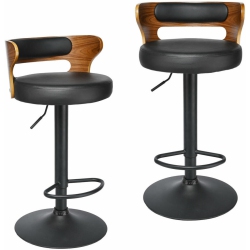 MOUSTACHE 2-Pack Vintage Upholstered Chair Swivel Pu Leather Barstools，360° Swivel And Height Adjustable Bar Stools With Metal Footrest