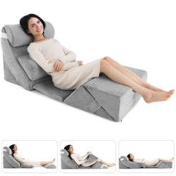 GYMAX 7PCs Bed Wedge Pillow Set Adjustable Back Neck Leg Support Memory Foam In Grey