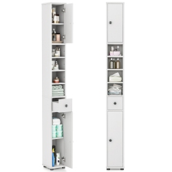 GYMAX Tall Slim Bathroom Storage Cabinet Linen Tower W/ Drawer & Adjustable Shelves