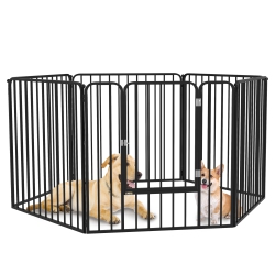 PAWHUT Heavy Duty Dog Playpen, Steel Dog Pen \w Door, Pet Exercise Fence, Outdoor Indoor Diy Design for Small And Medium Dogs, 31.5" Height, 6 Panels