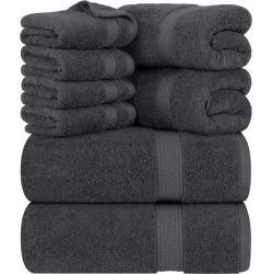 GENER 8-Piece Premium Towel Set - 2 Bath Towels, 2 Hand Towels, And 4 Wash Cloths - 600 Gsm, 100% Ring Spun Cotton for Exceptional Absorbency