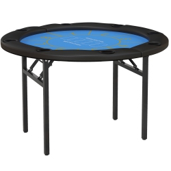 SOOZIER Poker Table Foldable, 47" Round Blackjack Casino Texas Holdem Poker Game Table for 8 Players With Cup Holders And Black In Blue