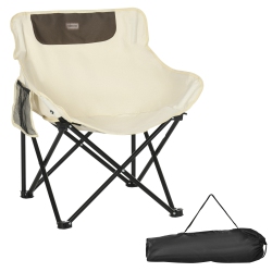 OUTSUNNY Lightweight Camping Chair for Adults, Portable Folding Chair With Carry Bag And Side Pocket for Hiking, Beach, Picnic, Backpacking In White