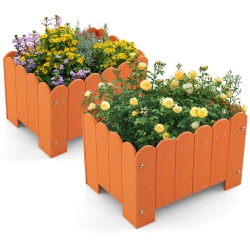GYMAX 2 Pack Rectangular Planter Box Weather-Resistant HDpe Flower Pot W/ Drainage Gaps