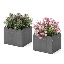 GYMAX 2 Pack Square Planter Box Weather-Resistant HDpe Flower Pot Garden Bed
