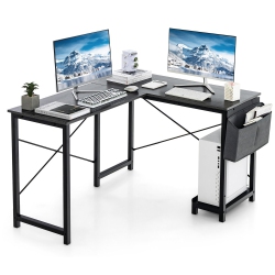 GYMAX L-Shaped Computer Desk Reversible W/ Side Storage Bag & Host Stand Dark In Gray