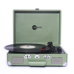 ARKROCKET Curiosity Bluetooth Turntable Retro Suitcase 3-Speed Record Player With Built-In Speakers-Mint In Green