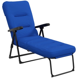 OUTSUNNY Outdoor Lounge Chair With Padded Cushion, Folding Reclining Patio Garden Chair With Recline Back, Footrest, for Poolside, Patio In Blue