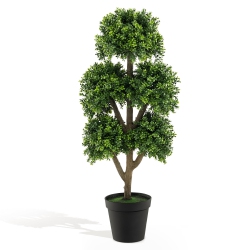 GYMAX 45 Inch Artificial Boxwood Topiary Ball Tree Fake 5 Ball Topiary Tree for Home