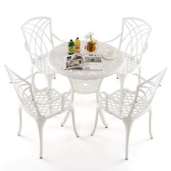 GYMAX 5 Pieces All-Weather Outdoor Cast Aluminum Dining Set Round Dining Table