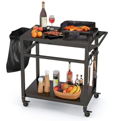 GYMAX Outdoor Grill Cart Pizza Oven Stand W/ Shelf Hooks Lockable Wheels Side Handle