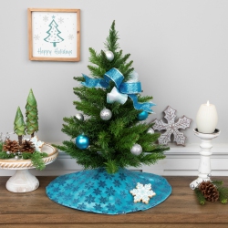 NORTHLIGHT Sequin Snowflake Pattern Mini Christmas Tree Skirt - - 20" In Blue