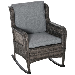 OUTSUNNY Rattan Outdoor Rocking Chair, Pe Wicker Patio Chair With Wide Seat And Cushions, Outdoor Rocker With Steel Frame for Patio, Garden, Backyard