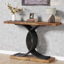 TRIBESIGNS 39.37" Console Table With Geometric Metal Legs, Narrow Wood Sofa Table Foyer Table