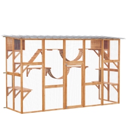 PAWHUT Catio, Large Outdoor Cat Enclosure With Cat Condos, Platforms, Ladders, Doors, Weather-Resistant Roof, Wooden Cat Cage for 1-4 Cats In Orange