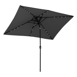 OUTSUNNY 6' X 10' Patio Umbrella With 22 Led Solar Lights And Tilt, Rectangular Outdoor Table Umbrella With Crank, Dark In Grey