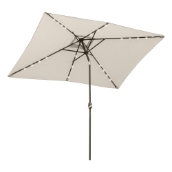 OUTSUNNY 6' X 10' Patio Umbrella With 22 Led Solar Lights And Tilt, Rectangular Outdoor Table Umbrella With Crank In Beige