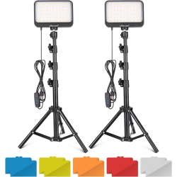 NONE Led Video Light Kit, 2PCs Dimmable Continuous Portable Photography Lighting \w Adjustable Tripod Stand & 5 Color Filters for Zoom/ Game