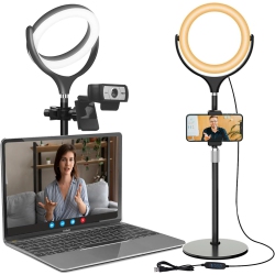 NONE 8" Computer Ring Light With Stand, Desktop Ring Light With Phone Holder for Laptop/video Conference/webcam Lighting/zoom Meetings/ Makeup/tiktok