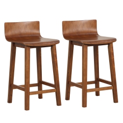 COSTWAY 24.5" Wood Bar Stools Set Of 2 With Solid Back & Seat Mid Century Bar Chairs
