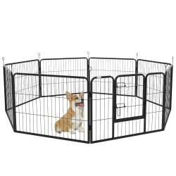 PAWHUT Dog Playpen, Wide 31.5"w Heavy-Duty Metal Puppy Play Pen, Pet Exercise Fences for Outside And Indoor, Diy Design \w Door for Small Dogs, 8