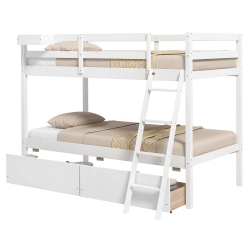COSTWAY Twin Over Twin Bunk Bed With 2 Storage Drawers Ladder No Box Spring Needed