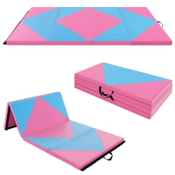COSTWAY Folding Gymnastics Mat 8' X 4' X 2" Pu Leather Tumbling Exercise Mat Yoga Gym