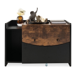 GYMAX Cat Litter Box Enclosure W/ Pull-Out Drawer Flip Door Rolling Caster Indoor In Black