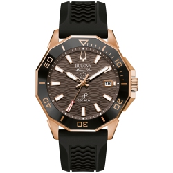 BULOVA Mens Marine Star Precisionist Watch 43MM Rose Gold-Tone Stainless Steel Case Black Silicone Strap With Dial (98B421) In Brown