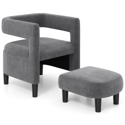 COSTWAY Comfy Accent Armchair With Footrest Upholstered Velvet Barrel Chair & Ottoman Set