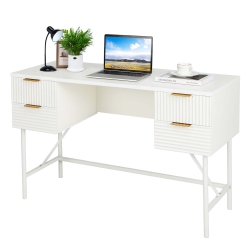 COSTWAY 48" Computer Desk With 4 Drawers Storage Metal Frame Modern Study Writing Desk