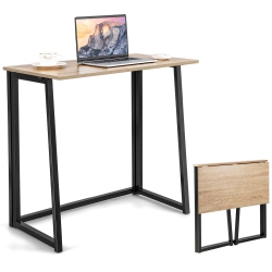 COSTWAY Folding Computer Desk No Assembly Study Writing Table for Small Spaces