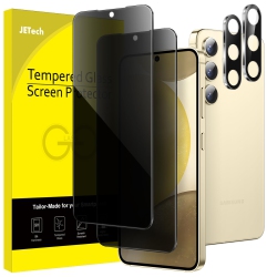 HLD Screen Protector for Samsung Galaxy S24 5G 6.2-Inch \w Camera Lens Protector, Anti-Spy Tempered Glass Film, Fingerprint Id Compatible, 2-Pack Each