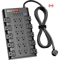 GENER Surge Protector Power Bar - 22 Outlets, 6 USB Ports, Mountable Flat Plug Strip, 2100 Joules, 6.5Ft Cord - Home, Office, Dorm