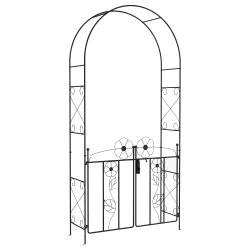 OUTSUNNY 7.5Ft Metal Garden Arch With Gate, Garden Arbour Trellis for Climbing Plants, Outdoor Wedding, Decoration, Bridal Party In Black