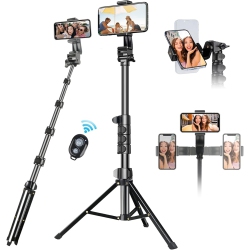 NONE 67" Phone Tripod, Extendable Cell Phone Tripod Stand \w Wireless Remote Carrying Bag, All In One Professional Selfie Stick Tripod, Compatible \w