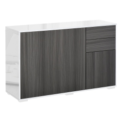 HOMCOM High Gloss Buffet Sideboard With 2 Drawers, 3 Doors And Adjustable Shelf, Kitchen Storage Cabinet With Push Open Design, Grey And In White