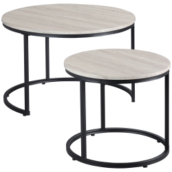 HOMCOM Nesting Tables, 29" Round Coffee Table Set Of 2, Modern Side Tables for Living Room With Metal Base In Grey