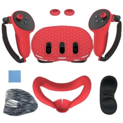 HLD Silicone Protective Cover Shell Case for Meta Quest 3 Vr Headset Head Face Cover Eye Pad Handle Grip Button Cap Vr Accessories (Red)