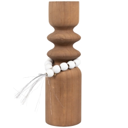 NORTHLIGHT Wooden Tealight Candle Holder With Beaded Tassel - 9.75" - In Brown