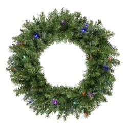 NORTHLIGHT Pre-Lit Rockwood Pine Artificial Christmas Wreath - 24" - Multi Led Lights