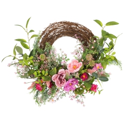 NORTHLIGHT Peony Mixed Floral Half Spring Wreath - 28" - In Pink