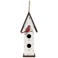 NORTHLIGHT Wooden Birdhouse With Metal Bird Wall Decoration - 14.5" - Antique In White