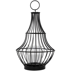 NORTHLIGHT Metal Cage Hurricane Pillar Candle Holder - 14" - In Black