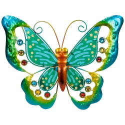 NORTHLIGHT Metal Butterfly Outdoor Garden Wall Hanging - 12" In Green