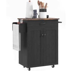 HOMCOM Kitchen Island \w Storage, Rolling Kitchen Cart \w Rubberwood Top, Drawer, Spice Rack, Towel Rack, Cabinet And Adjustable Shelf (Distressed